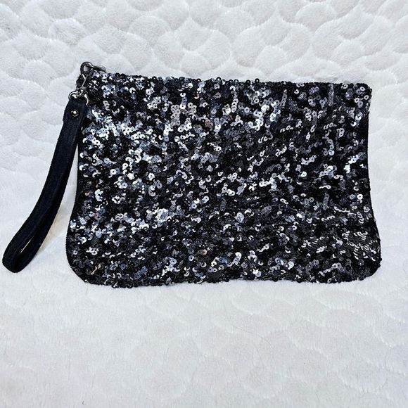 Express sequin clutch make-up bag black wristlet - Picture 1 of 7